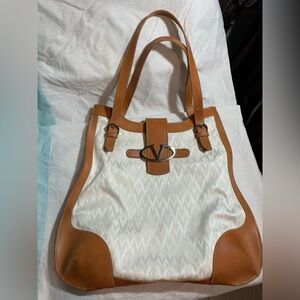 Valentino Garavani White and Tan Bag